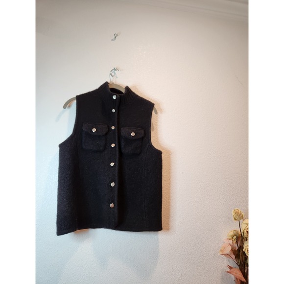 Charter Club 100% Wool Black Vest L Sleeveless Button Front Pockets Classic - Picture 1 of 5